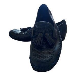 Cole Haan Country Dark Navy Leather Woven Loafers Driving Shoe
